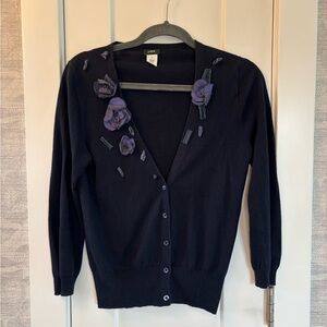 Navy blue J.Crew cotton cardigan with flower accents sz Small Lightweight